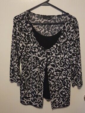 Brittany Black Two-Tone Black & White Printed Layered Blouse